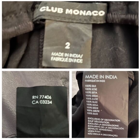 Club Monaco Tassel Trim Wide Leg Silk Ankle Pants Black 2 - Picture 4 of 5